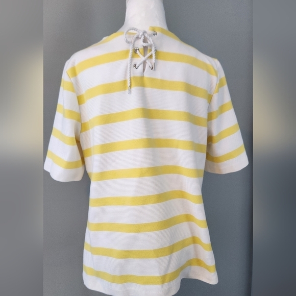 TALBOTS Yellow and White Striped Top. Cotton. Size Large - Picture 1 of 6